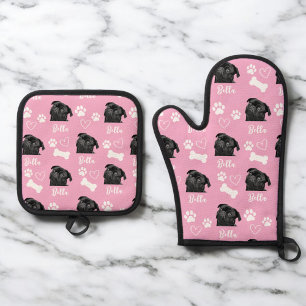 Pink Personalised Pet Photo Dog Lover Instagram Oven Mitt & Pot Holder Set