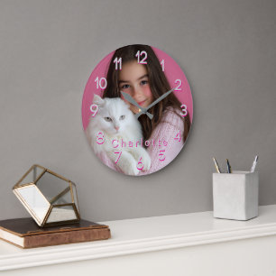 Pink Personalised Photo & Name  Large Clock