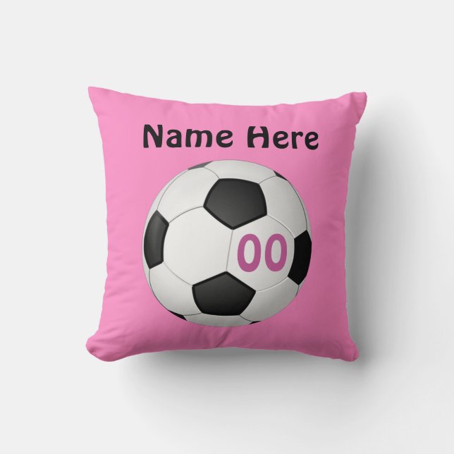Pink Personalised Soccer Pillows NAME, NUMBER (Front)