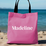Pink Personalised Tote for Bachelorette<br><div class="desc">Fun,  flirty pink with simple vertical block lettering to personalise for each guest at the bachelorette party. Pretty keepsake favour for any event-bachelorette,  girls weekend,  family reunion,  pool party and more! Message me if you want something different than what you see here-happy to create something custom for you.</div>