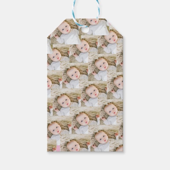 Pink Personalized Birthday photo Gift Tags (Front)