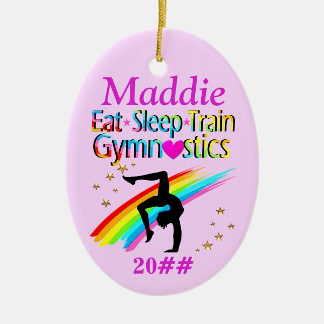 PINK PERSONALIZED GYMNASTICS ORNAMENT (Front)