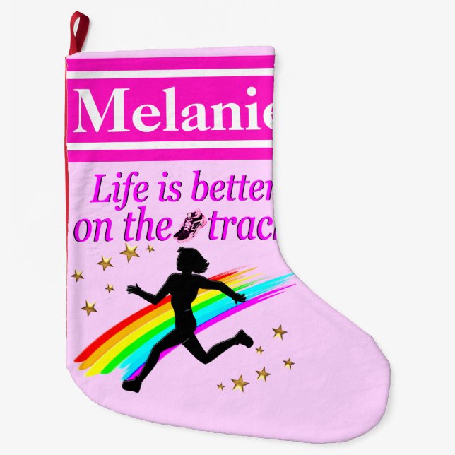 PINK PERSONALIZED RUNNER CHRISTMAS STOCKING (Front)