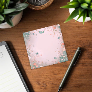 Pink Personalized Whimsical Floral Cottagecore Post-it Notes