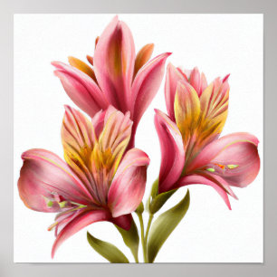 Pink Peruvian Lilies Flower Art Print Poster