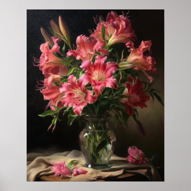 Pink Peruvian Lily Flowers Art Print Poster (Front)