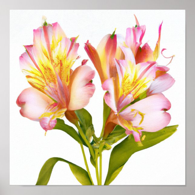Pink Peruvian Lily Flowers Art Print Poster (Front)