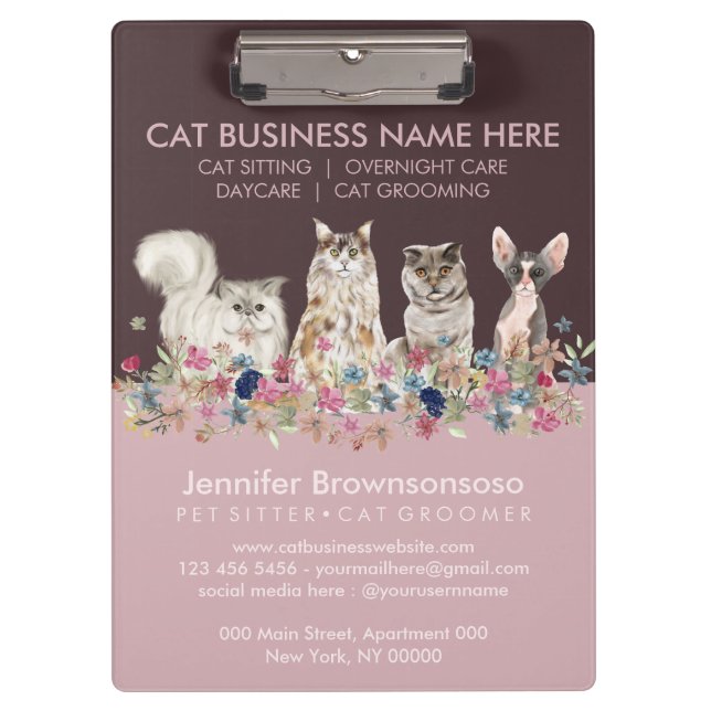 Pink Pet Cat Sitting Pet Veterinary Service Clipboard (Front)