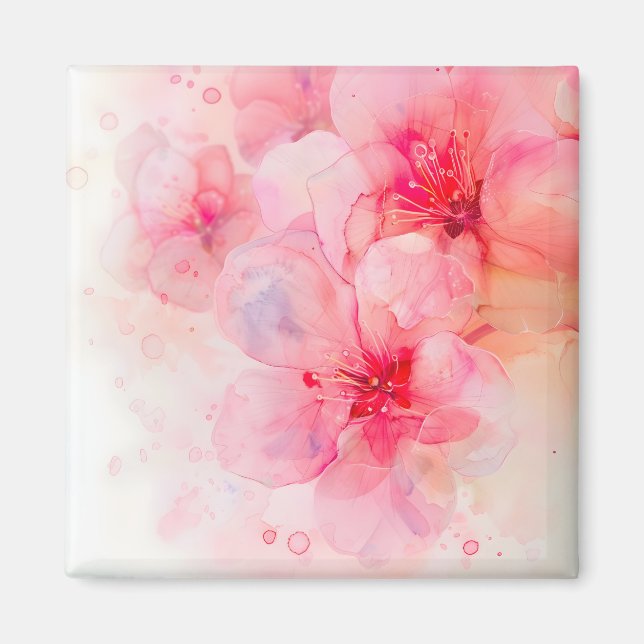 Pink Petal Elegance Watercolor Magnet (Front)