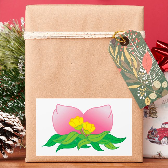 Pink Petal Flower with Yellow Blossoms Rectangular Sticker (Creator Uploaded)