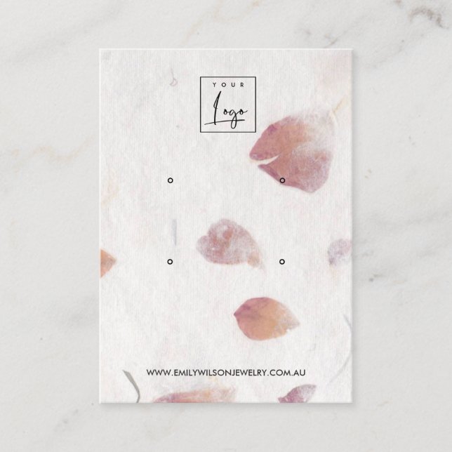 PINK PETAL HANDMADE PAPER  2 STUD EARRING DISPLAY BUSINESS CARD (Front)
