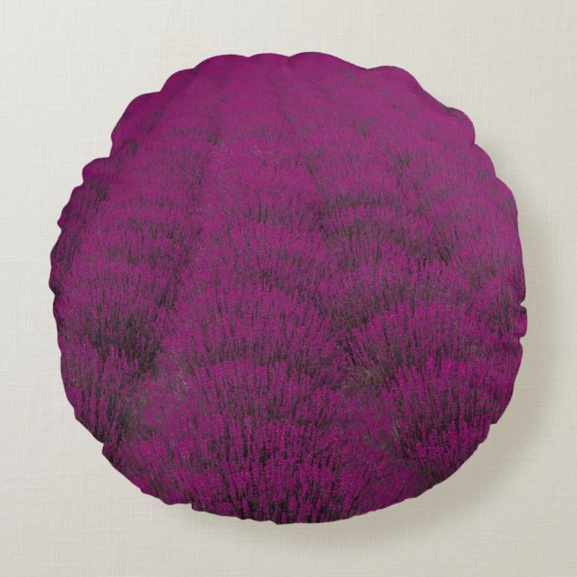 Pink petaled flower field round cushion (Front)