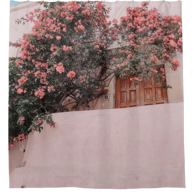 Pink petaled flower shower curtain (Front)