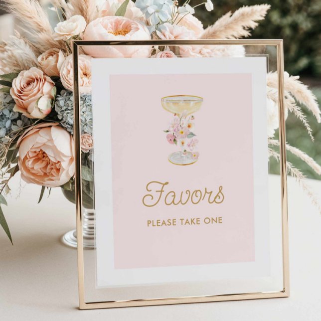 Pink Petals and Prosecco Bridal Shower Favours Sig Poster (Petals and Prosecco Favor Sign)