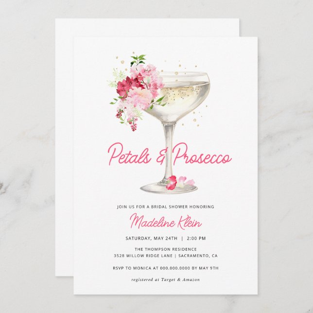 Pink Petals and Prosecco Bridal Shower Invitation (Front/Back)