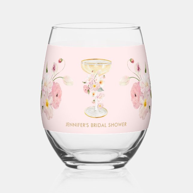 Pink Petals and Prosecco Drinkware Set Stemless Wine Glass (Front)