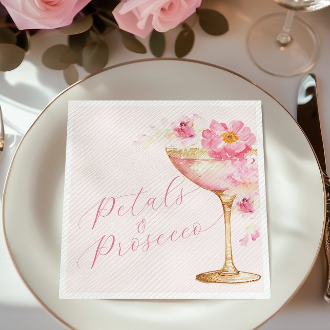 Pink Petals and Prosecco Floral Bridal Shower Napkin (Creator Uploaded)