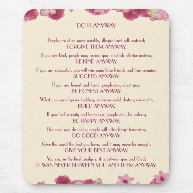 Pink Petals Do It Anyway Mouse Pad (Front)