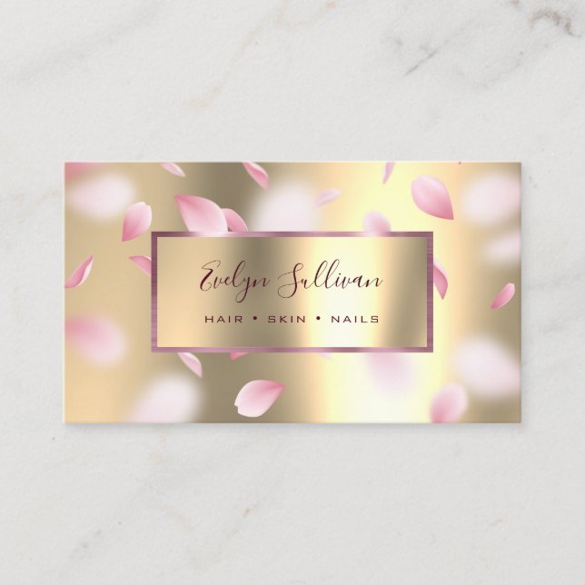 Pink Petals Faux Gold Foil Business Card (Front)