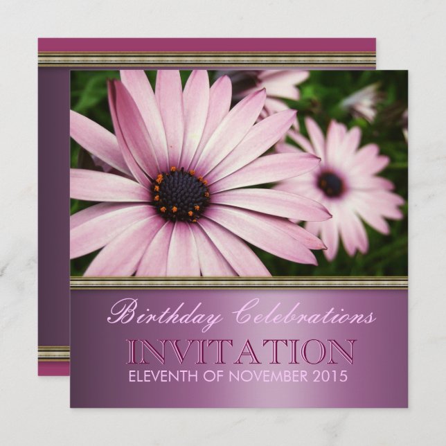 Pink Petals Flower Birthday Party Invitation (Front/Back)