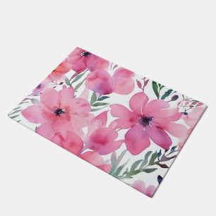 Pink Petals   Watercolor Floral Painted Flowers Doormat