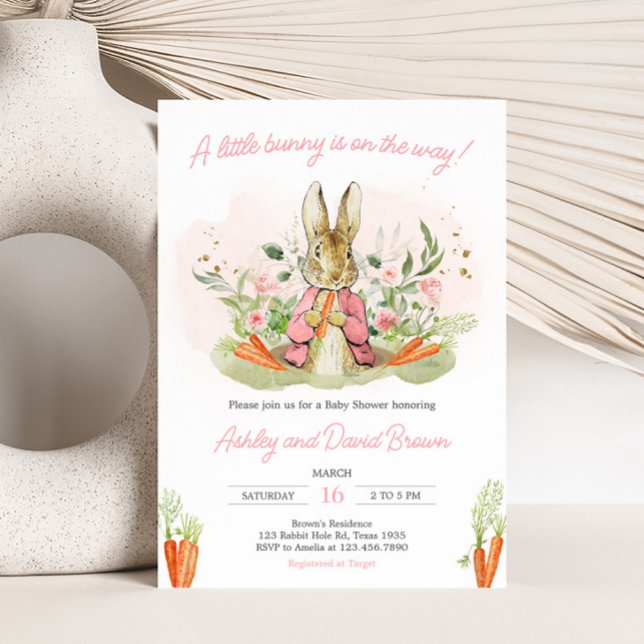 Pink Peter Rabbit Baby Shower Invitation (A Little Bunny Spring Baby Shower Invitation)