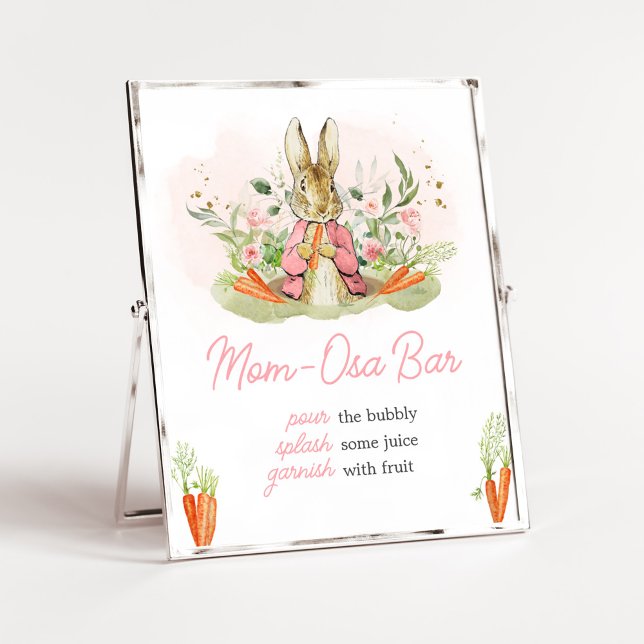 Pink Peter Rabbit Baby Shower Mum Osa Bar Poster (A Little Bunny Spring Baby Shower Mom Osa Bar Sign)