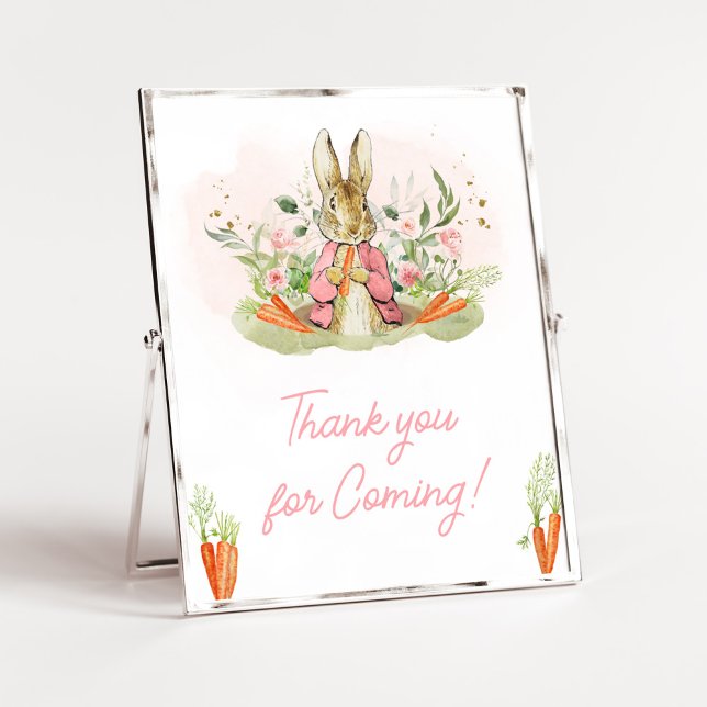 Pink Peter Rabbit Baby Shower Thank you for Coming Poster (A Little Bunny Spring Baby Shower Thank you for Coming Sign)