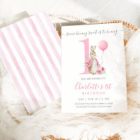 Pink Peter Rabbit First Birthday Invitation