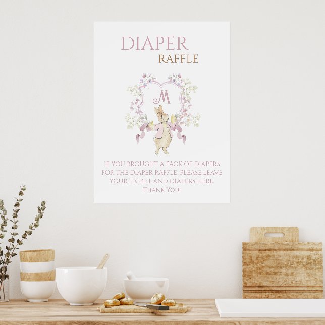 Pink Peter the Rabbit Baby Diaper Raffle Sign (Kitchen)
