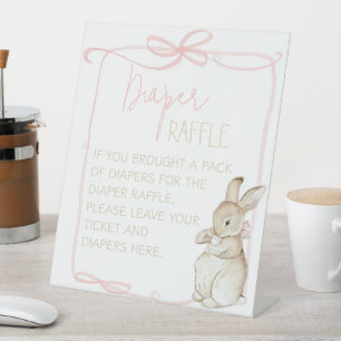Pink Peter the Rabbit Beatrix Baby Diaper Raffle  Pedestal Sign