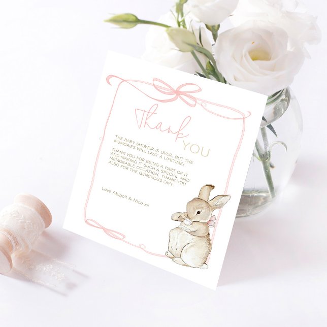 Pink Peter the Rabbit Beatrix Girl Baby Shower Thank You Card (Creator Uploaded)