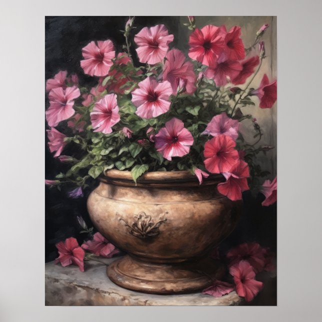 Pink Petunia Flowers Art Print Poster (Front)