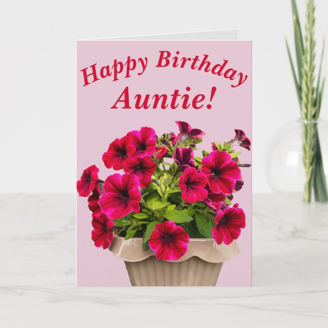Pink Petunias Floral Birthday Card for Auntie (Front)