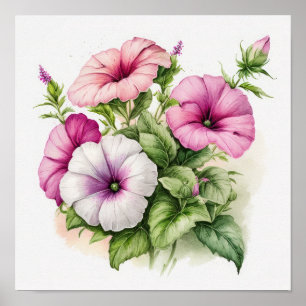 Pink Petunias Flower Art Print Poster