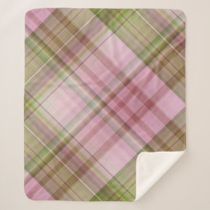 Pink Petunias Pink and Green Plaid Sherpa Blanket