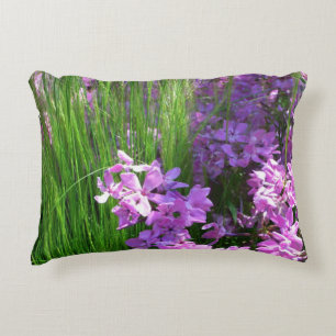 Pink Phlox and Grass Summer Floral Decorative Cushion