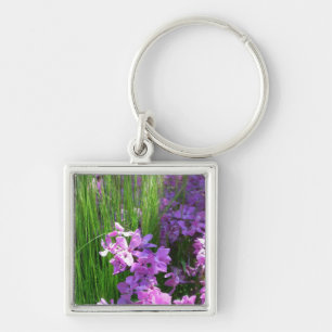 Pink Phlox and Grass Summer Floral Key Ring