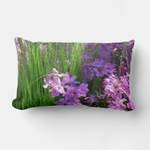 Pink Phlox and Grass Summer Floral Lumbar Cushion