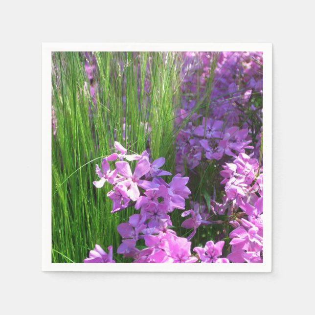 Pink Phlox and Grass Summer Floral Napkin (Front)