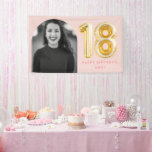Pink Photo 18th Birthday Gold Balloon Banner<br><div class="desc">Perfect for her 18th birthday celebration - this birthday party banner features a large arch photo and gold 18 balloon design. Customise with your birthday message.</div>