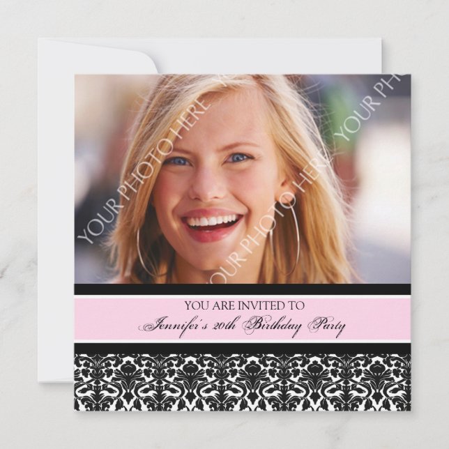 Pink Photo 20th Birthday Party Invitations (Front)