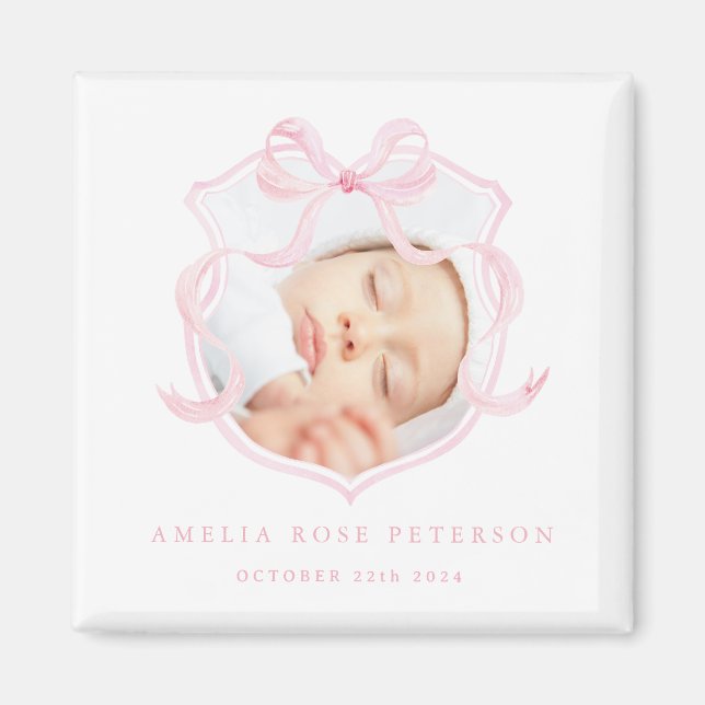 Pink Photo Baby Girl Announcement Magnet (Front)