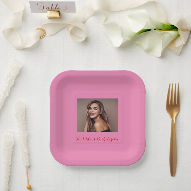 Pink photo bachelorette paper plates (Wedding)