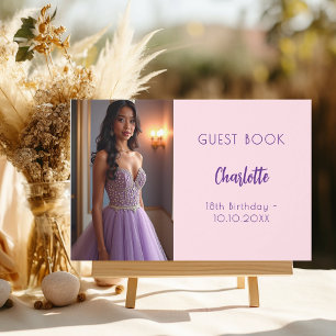 Pink photo birthday guest book