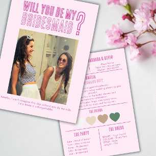 Pink Photo Bridesmaid Proporsal Wedding Info Card