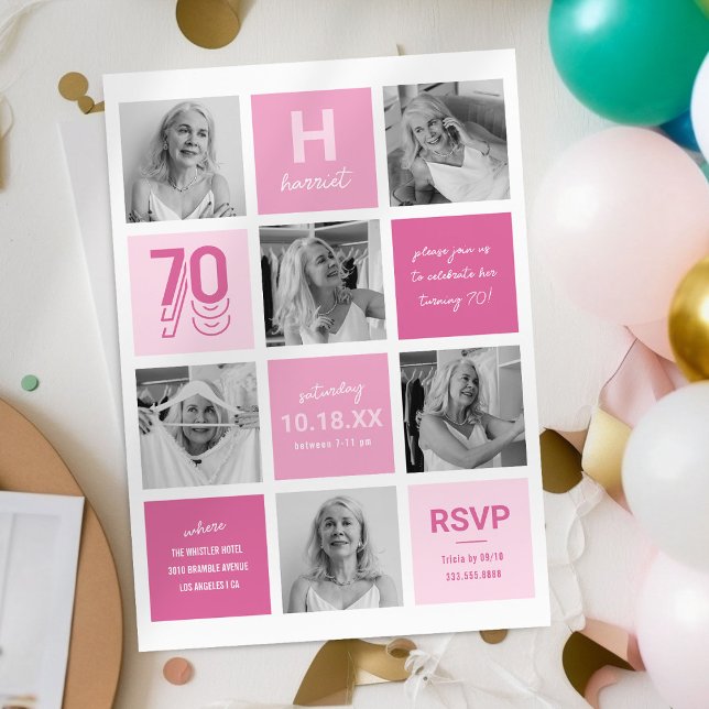 Pink Photo Collage 70th Birthday Invitation (Creator Uploaded)
