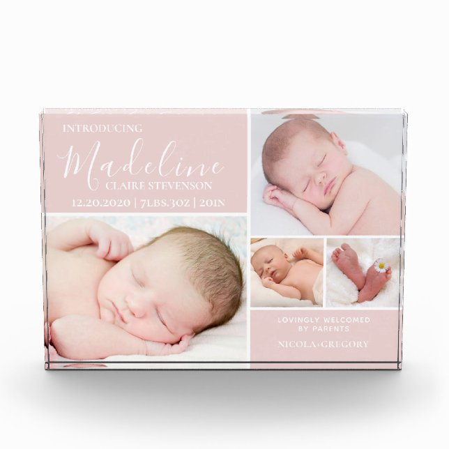 Pink Photo Collage Baby Girl Photo Block (Front)