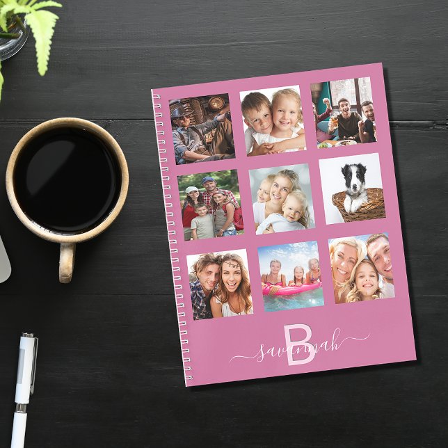Pink photo collage monogram modern diary notebook (Creator Uploaded)