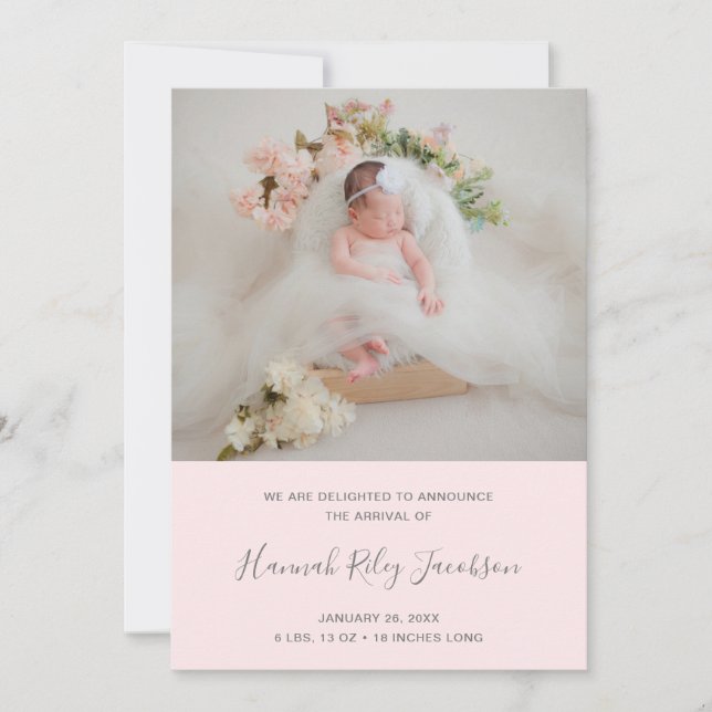 Pink Photo Collage Newborn Girl Birth Announcement (Front)